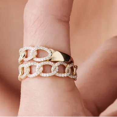 14k Gold Round Diamond Curb Link Pave Ring 0.28 Carat