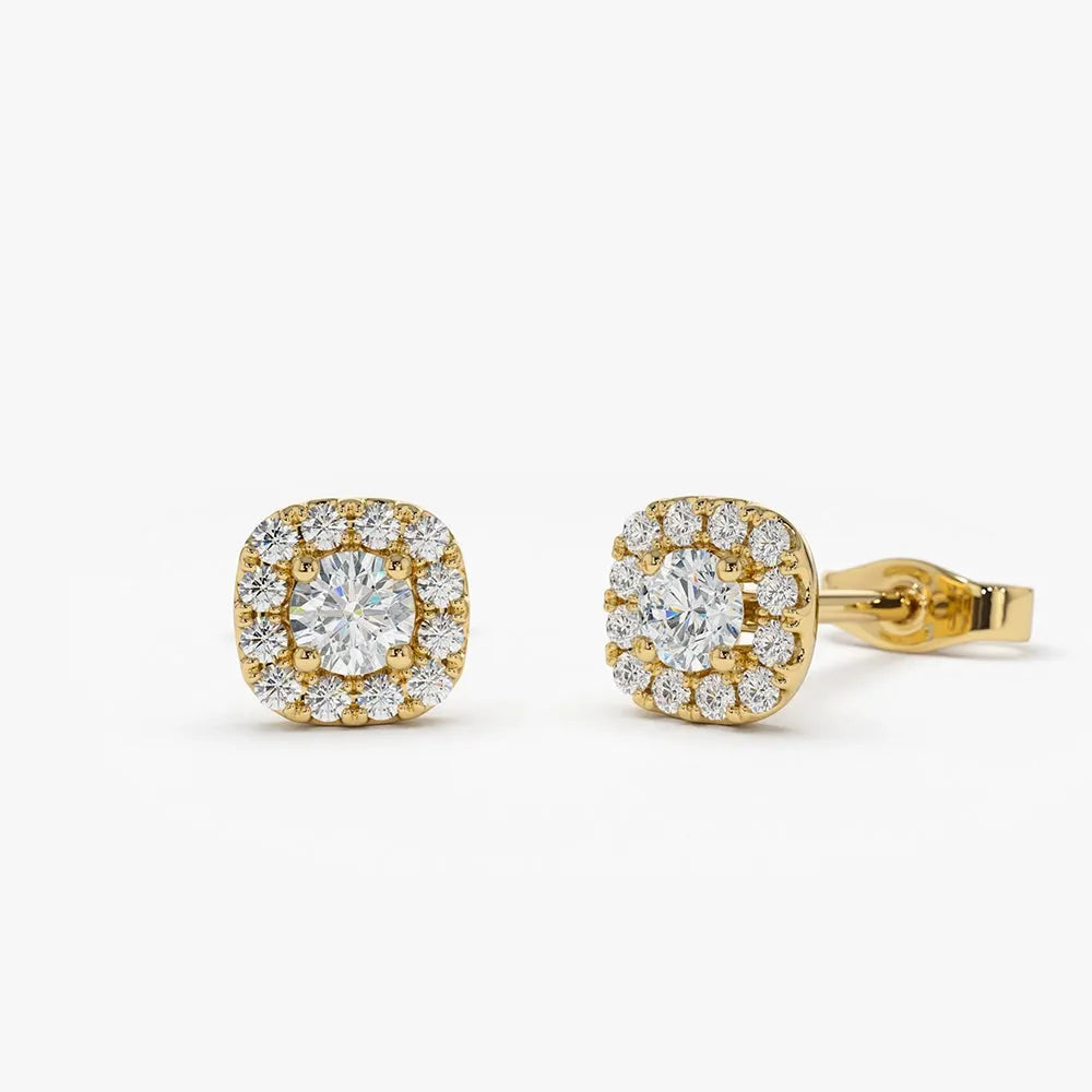 14k Gold Diamond Round Cut Halo Setting Stud Earrings 0.50 ctw