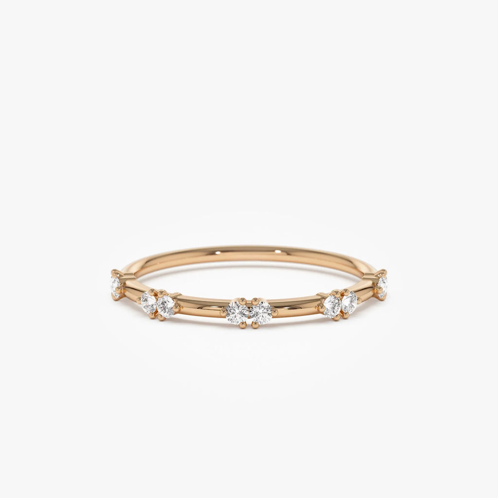 14k Solid Gold Round Diamond Stacking Wedding Band 0.16ctw Prong Setting
