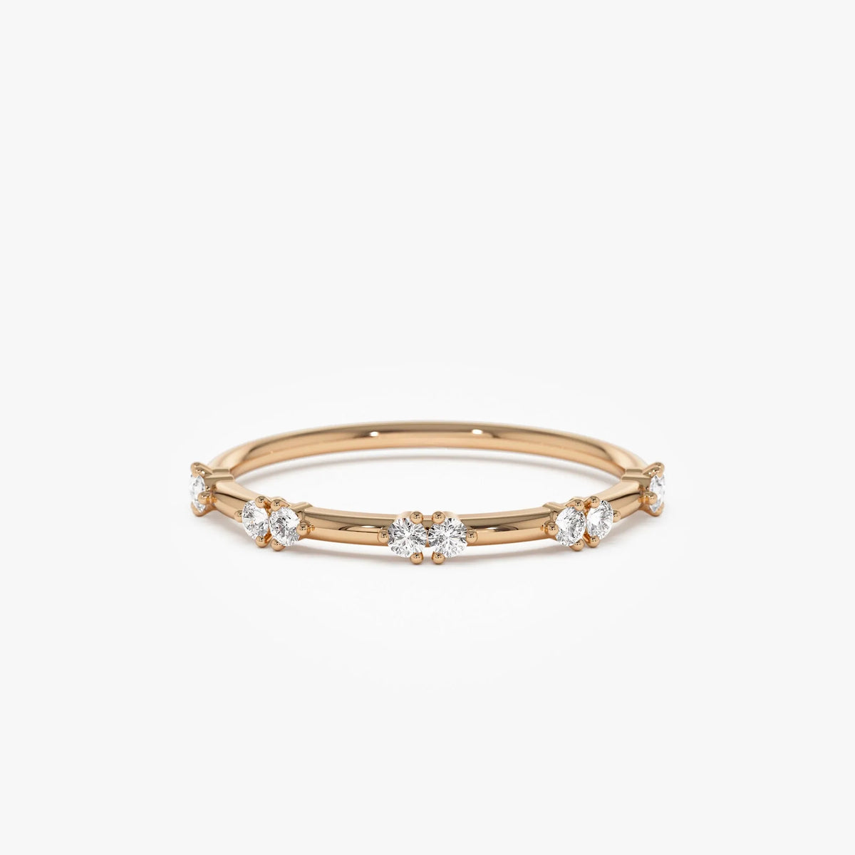 14k Solid Gold Round Diamond Stacking Wedding Band 0.16ctw Prong Setting