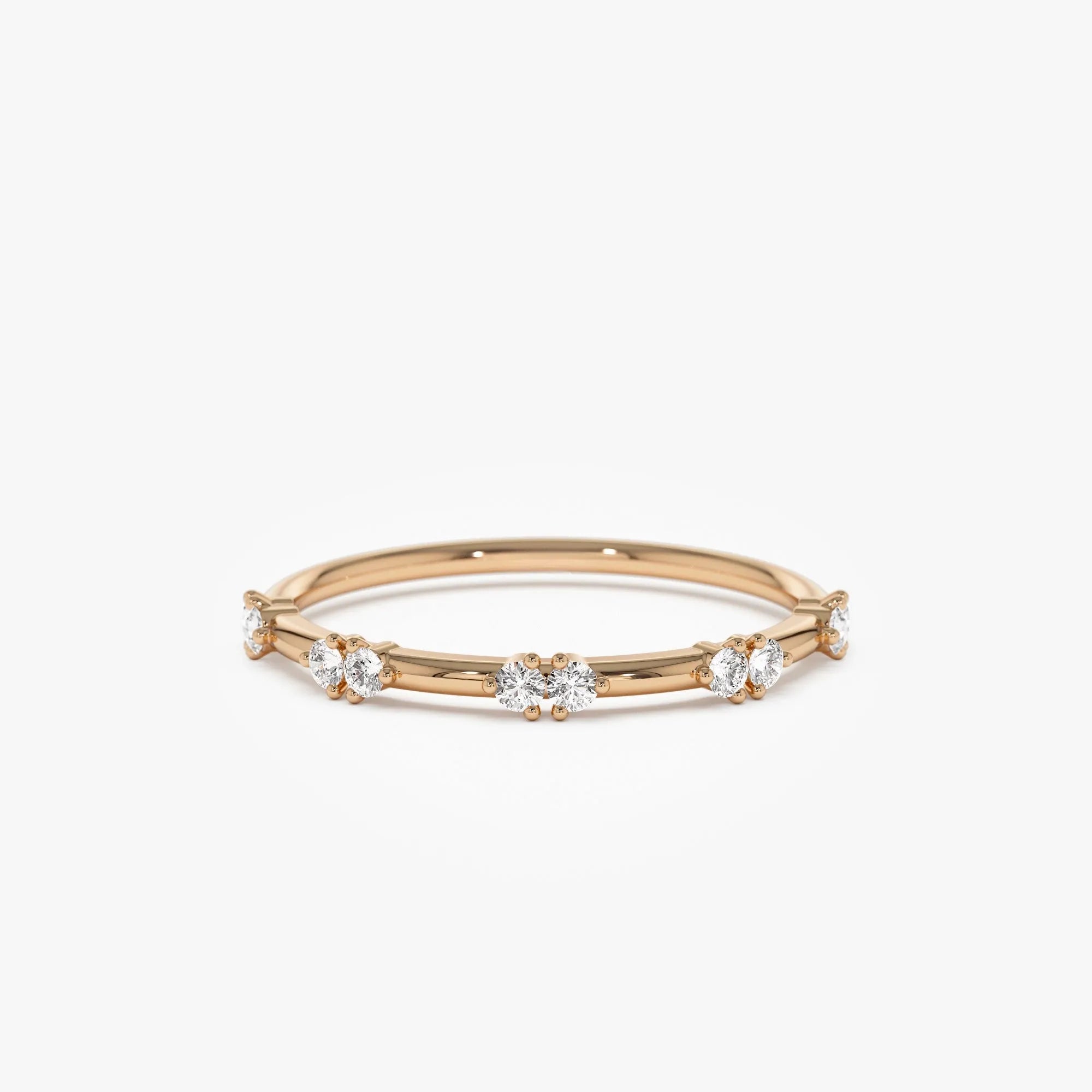 14k Solid Gold Round Diamond Stacking Wedding Band 0.16ctw Prong Setting