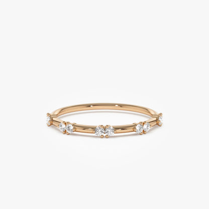 14k Solid Gold Round Diamond Stacking Wedding Band 0.16ctw Prong Setting