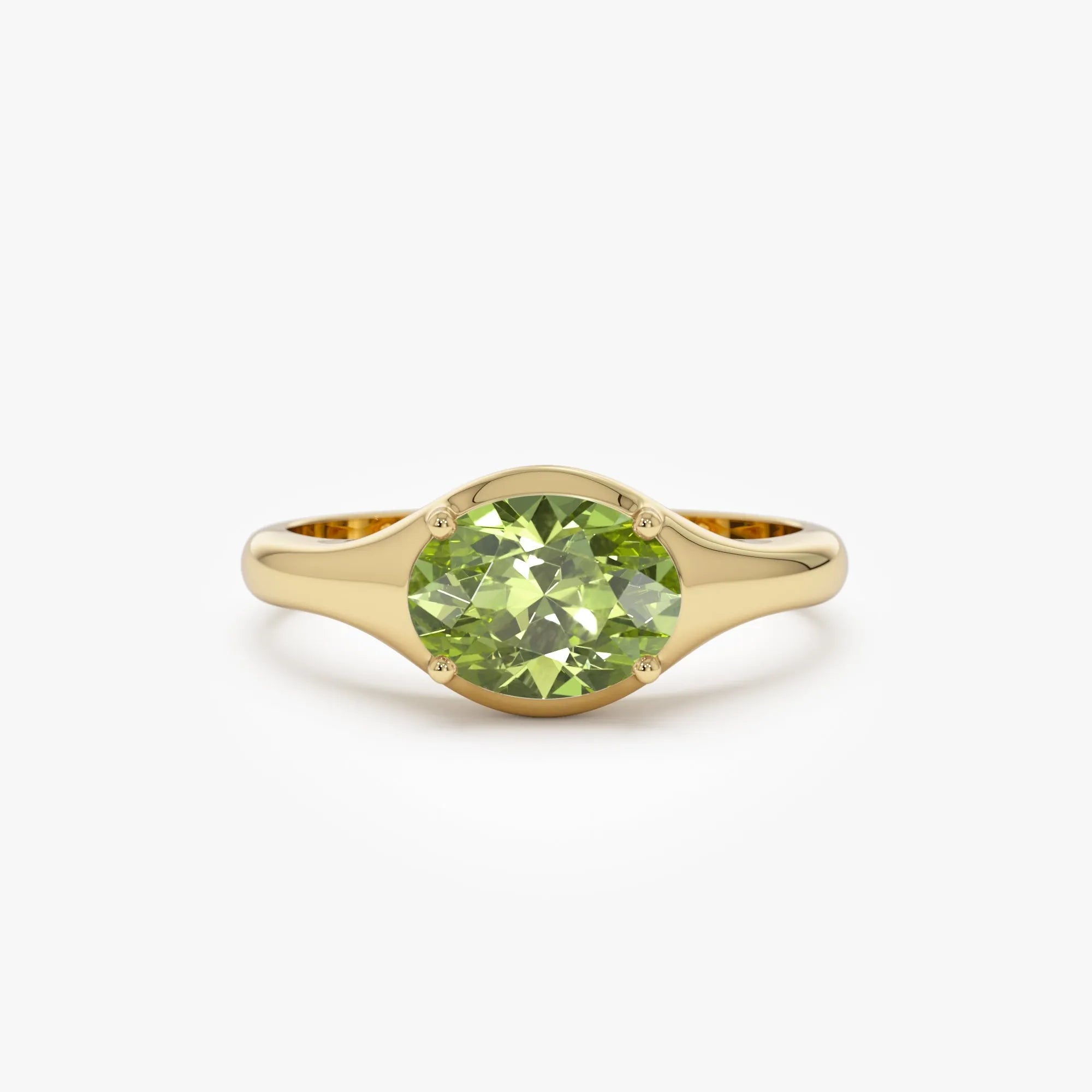 14K Solid Gold Oval Peridot 0.75ctw Prong Setting Ring
