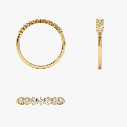 14K Solid Gold 0.20 ctw Round Cut Diamond Seven Stone Wedding Ring