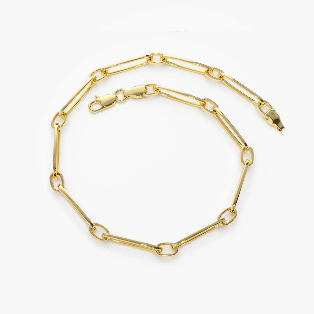 14K Solid Gold Oval Link Chain Statement Bracelet