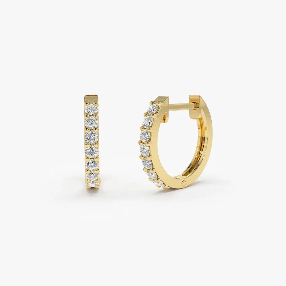 14K Solid Gold Round Diamond Micro Pave Hoop Earrings 0.23 CTW