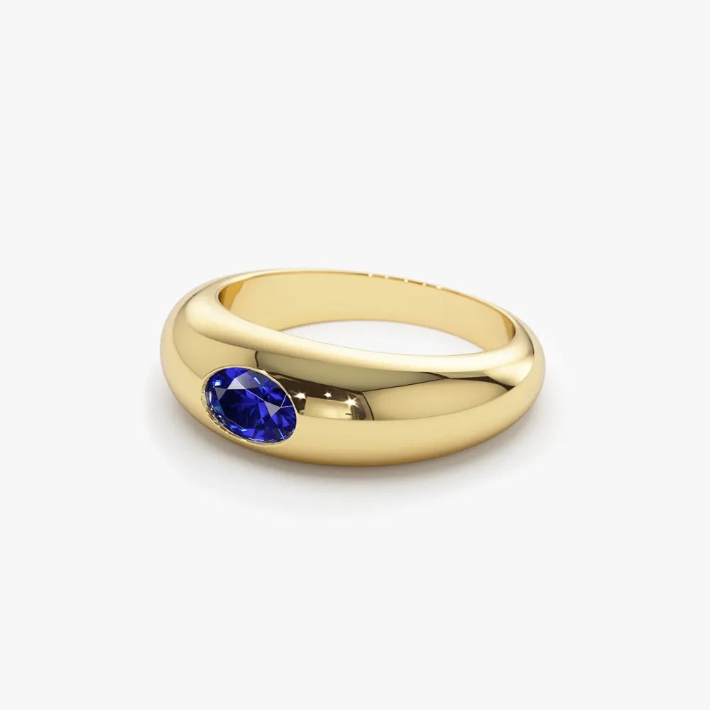 14k Gold Sapphire Oval Cut Flush Set Dome Ring 0.53 ctw