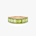 14K Solid Gold Emerald Cut Peridot 2.35 Carat Nine Stone Ring