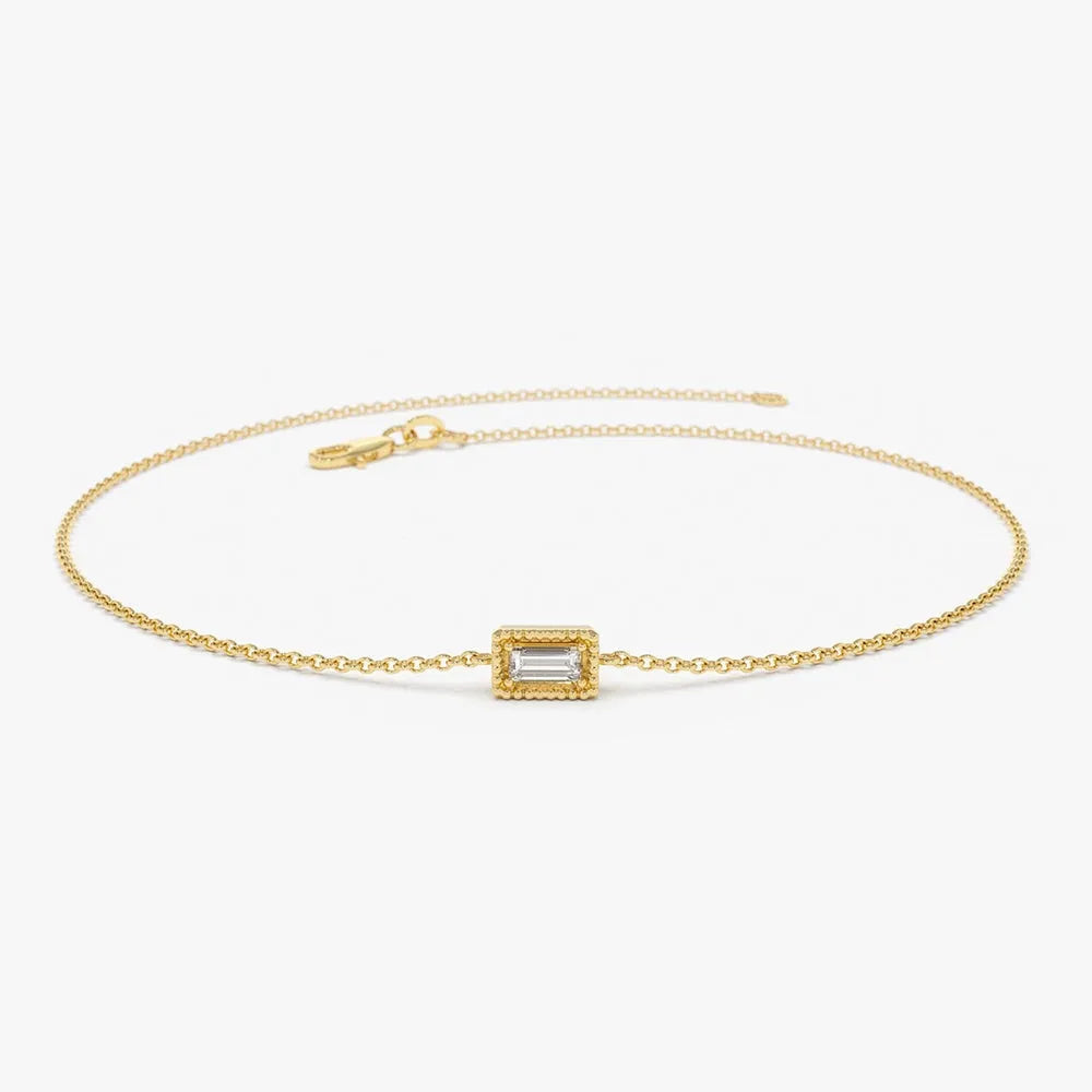 14K Solid Gold Baguette Diamond Bracelet Micro Prong Setting 0.06 Carat