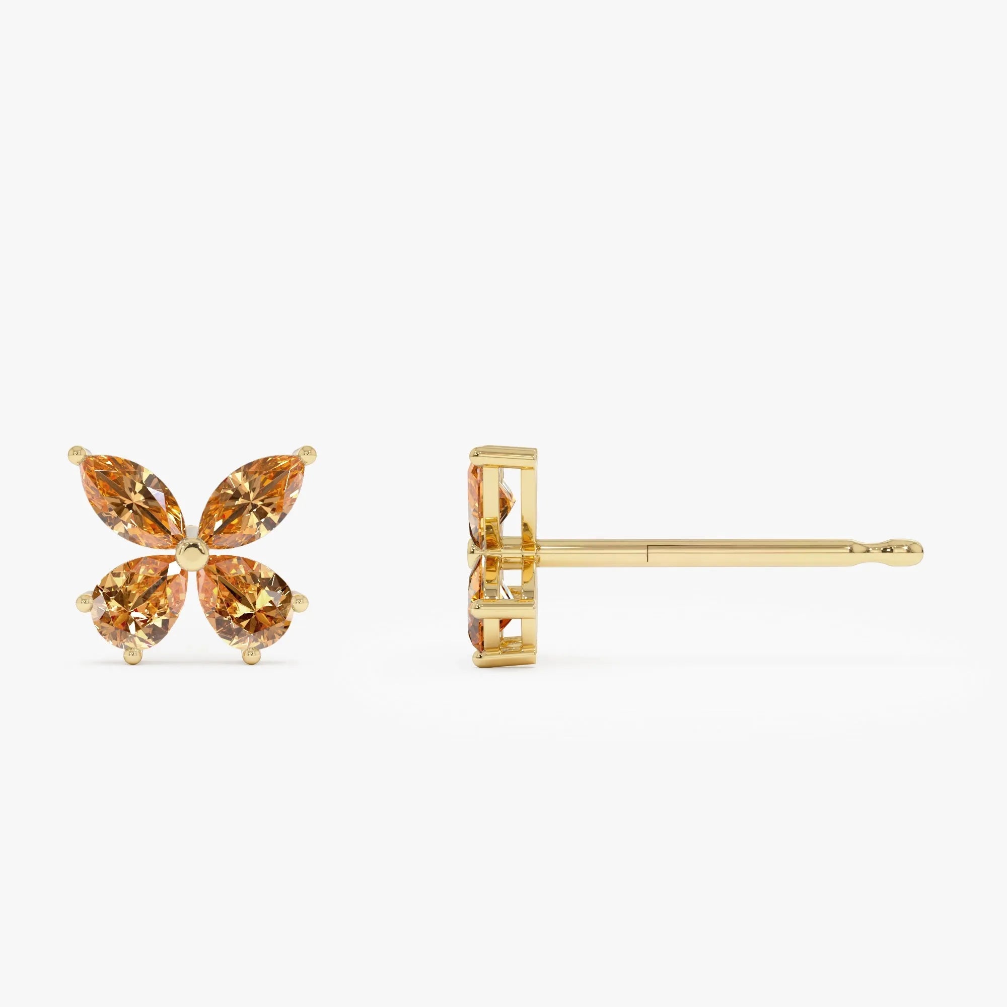 14K Solid Gold Marquise and Pear Cut Citrine Butterfly Stud Earrings 1.20ctw