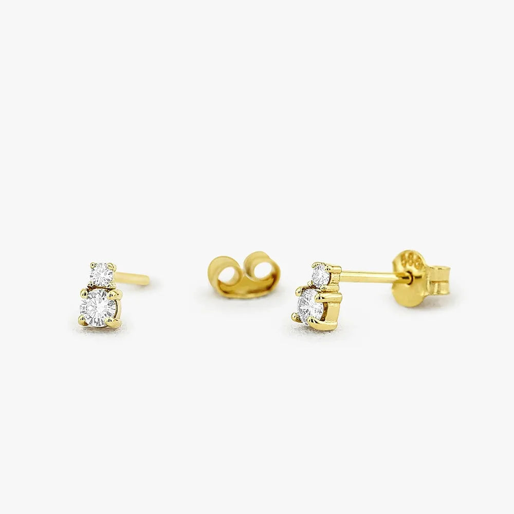 14k Gold Diamond Round Cut Double Stud Earrings Prong Setting 0.30 ctw