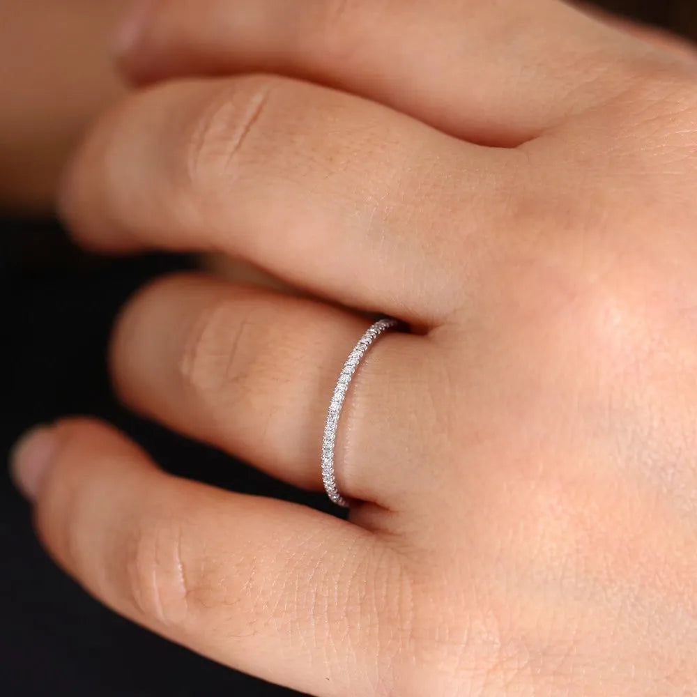 14K Solid Gold 0.15ctw Round Diamond Half Eternity Micro Pave Ring