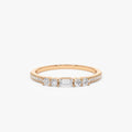 14K Gold Baguette and Round Diamond Stackable Ring 0.19 ctw