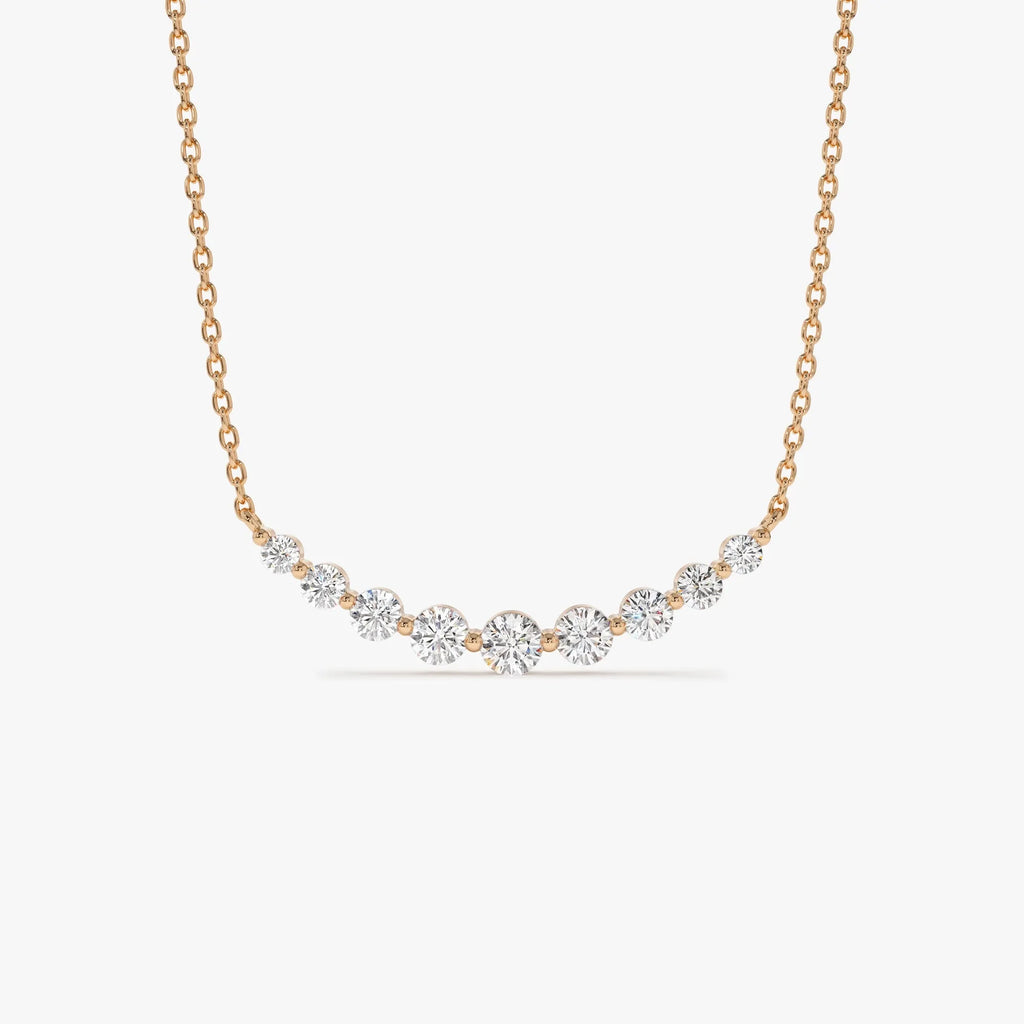 14K Solid Gold 0.50 CTW Round Diamond Shared Prong Curved Necklace