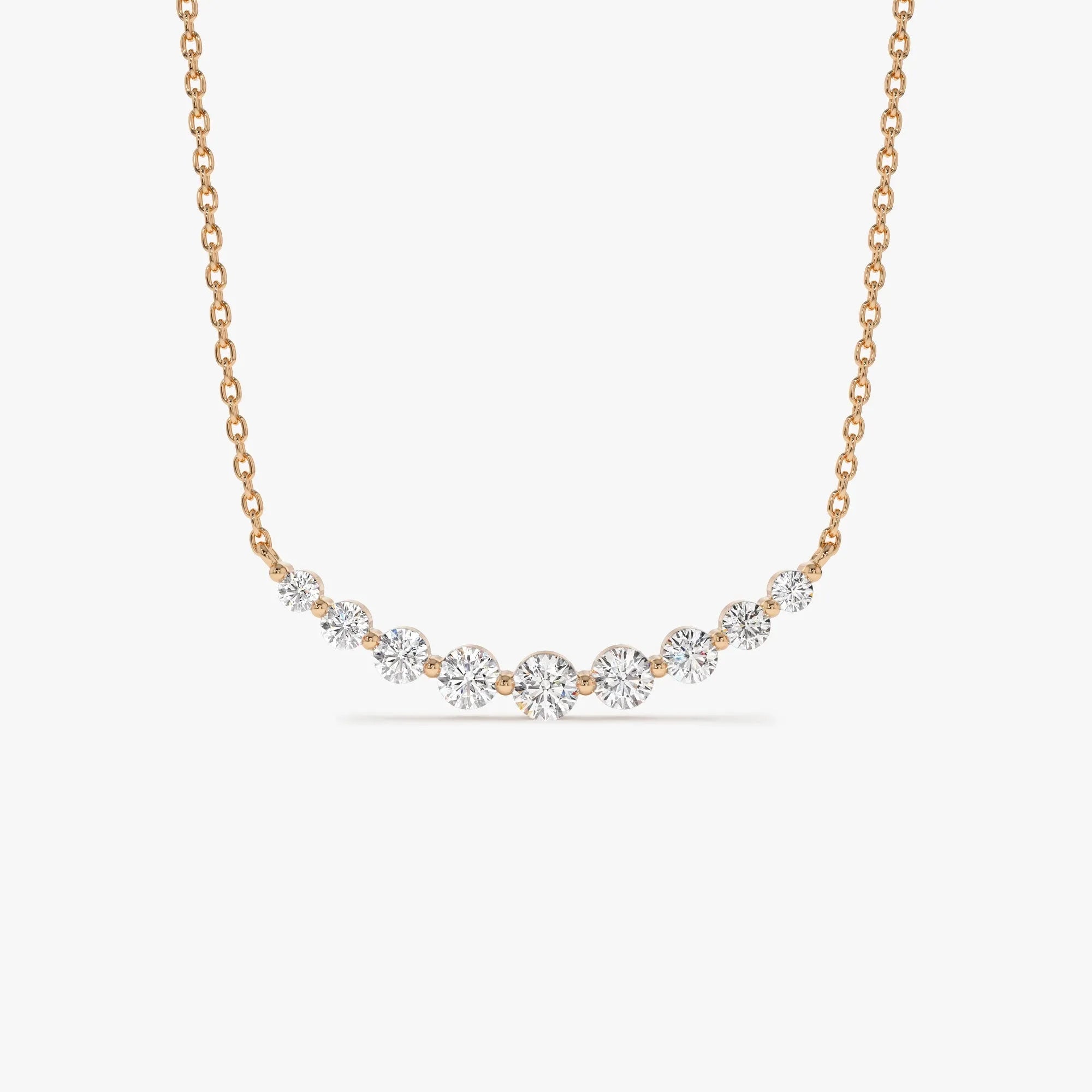 14K Solid Gold 0.50 CTW Round Diamond Shared Prong Curved Necklace