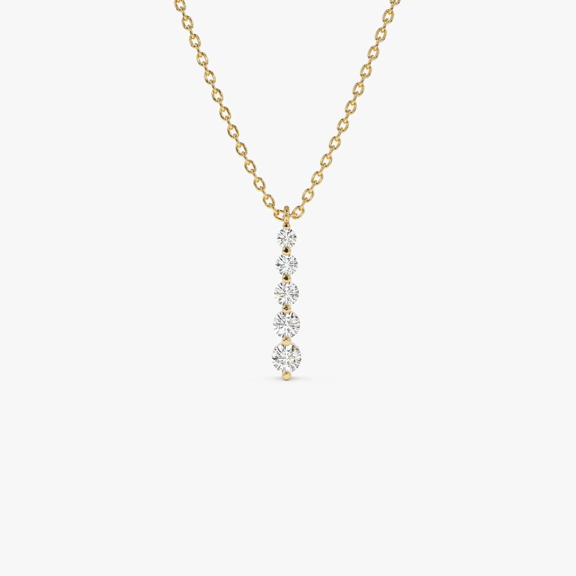 14K Solid Gold 0.22 CTW Round Diamond Bar Necklace