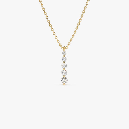 14K Solid Gold 0.22 CTW Round Diamond Bar Necklace
