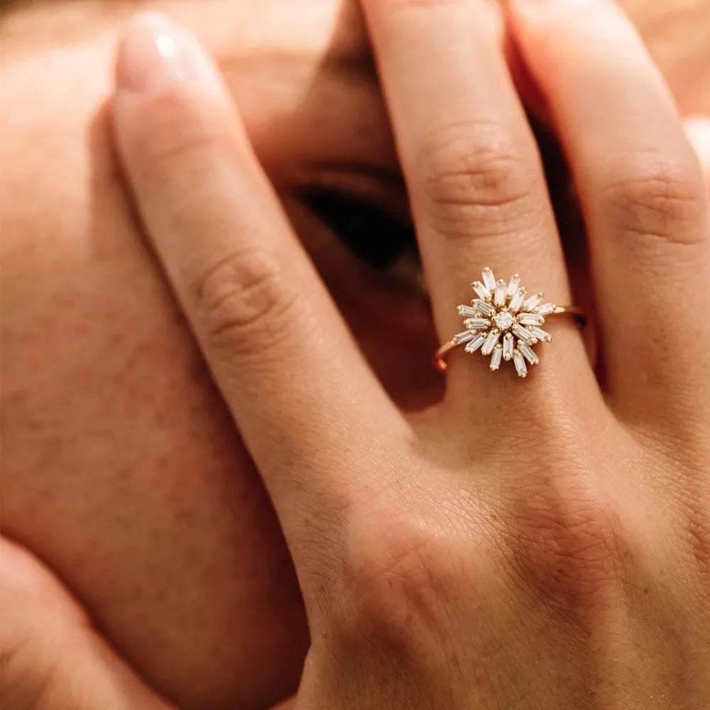 14K Gold 0.58 CTW Baguette and Round Diamond Ballerina Cluster Ring