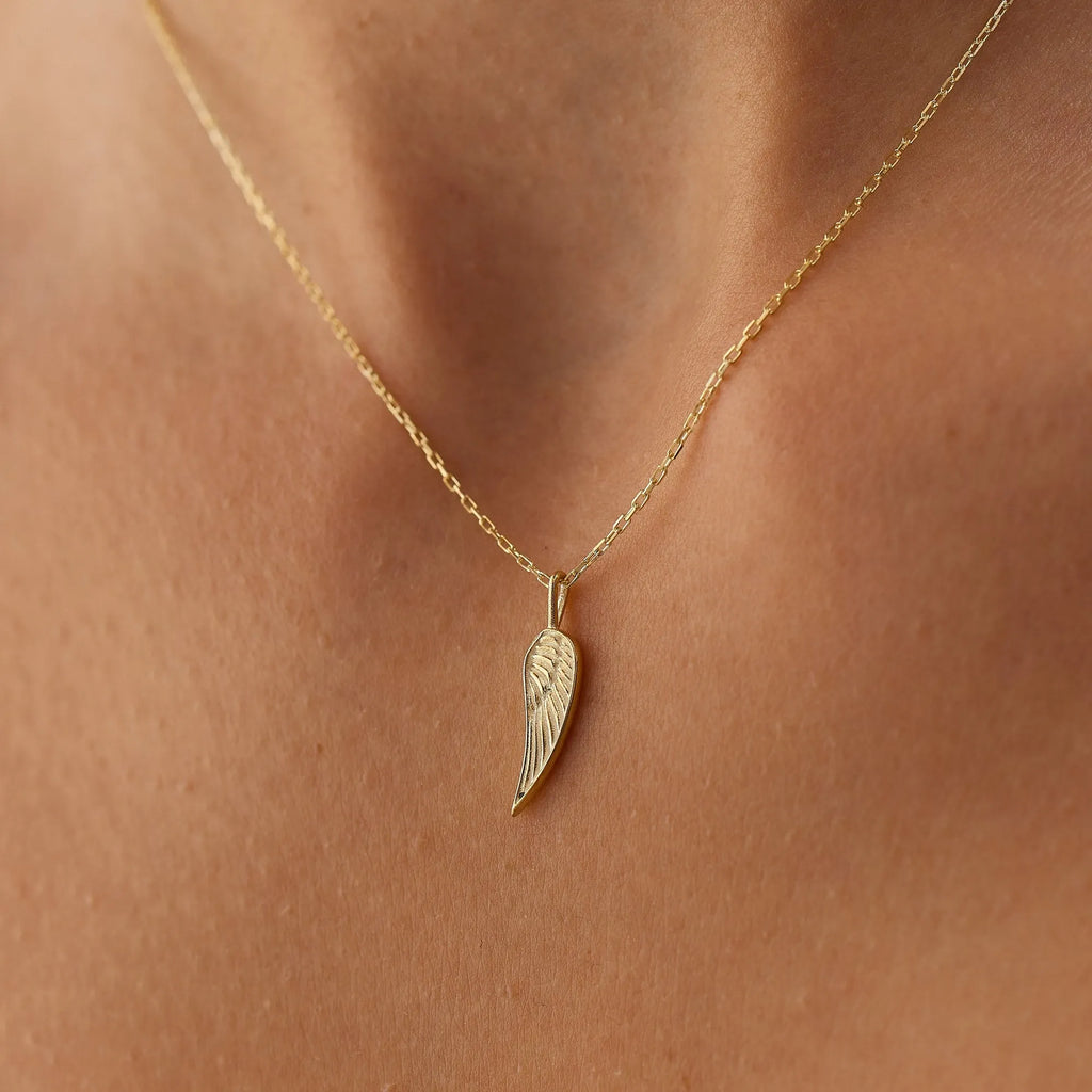 14k Solid Gold Angel Wings Pendant Necklace