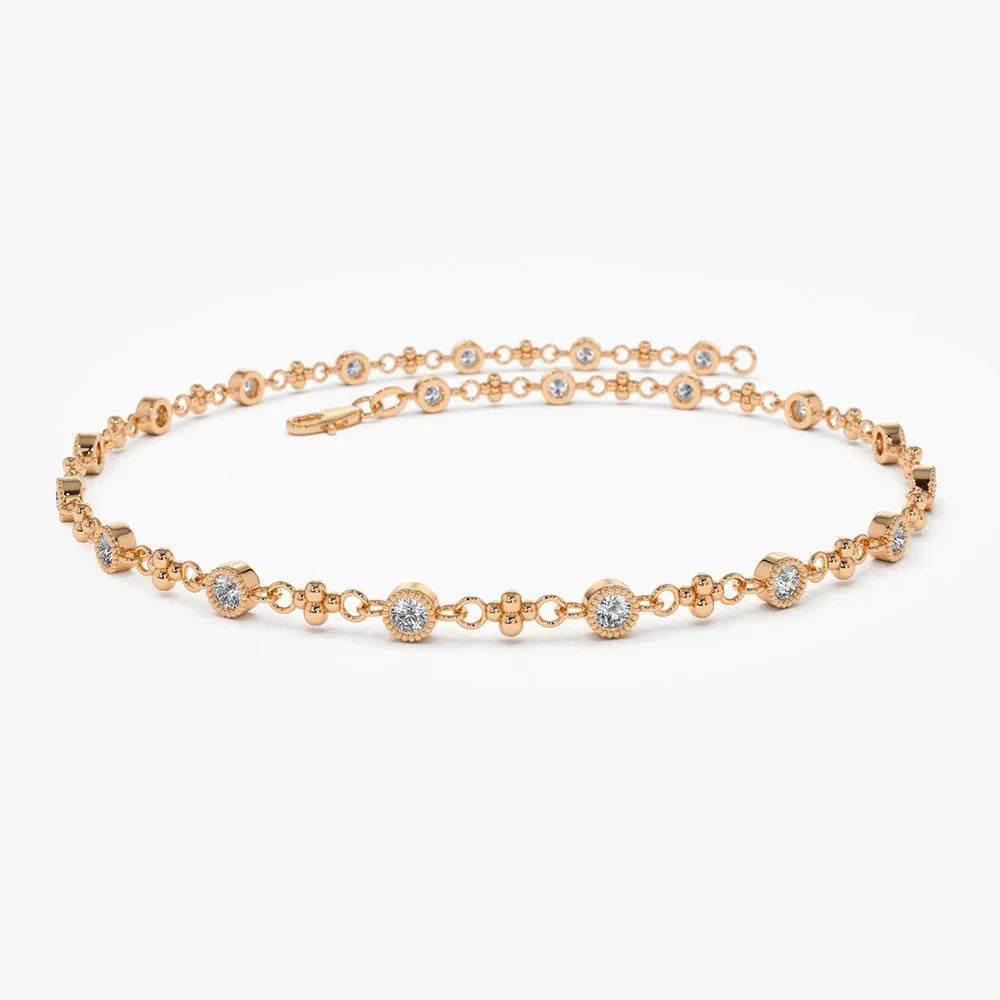 14K Solid Gold 0.45 CTW Round Diamond Milgrain Bezel Set Bracelet