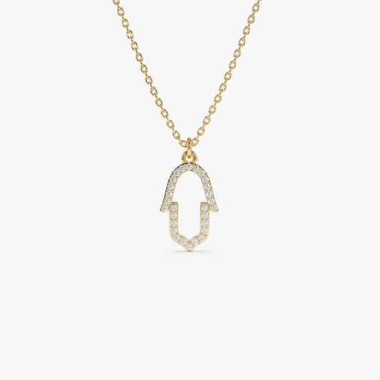 14K Solid Gold 0.14 CTW Round Diamond Hamsa Necklace