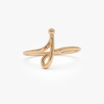 14K Solid Gold Minimalist Wire Letter Ring Personalized Initial Custom Jewelry