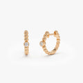 14k Gold Diamond Round Cut Bezel Setting Beaded Huggie Earrings 0.10 ctw