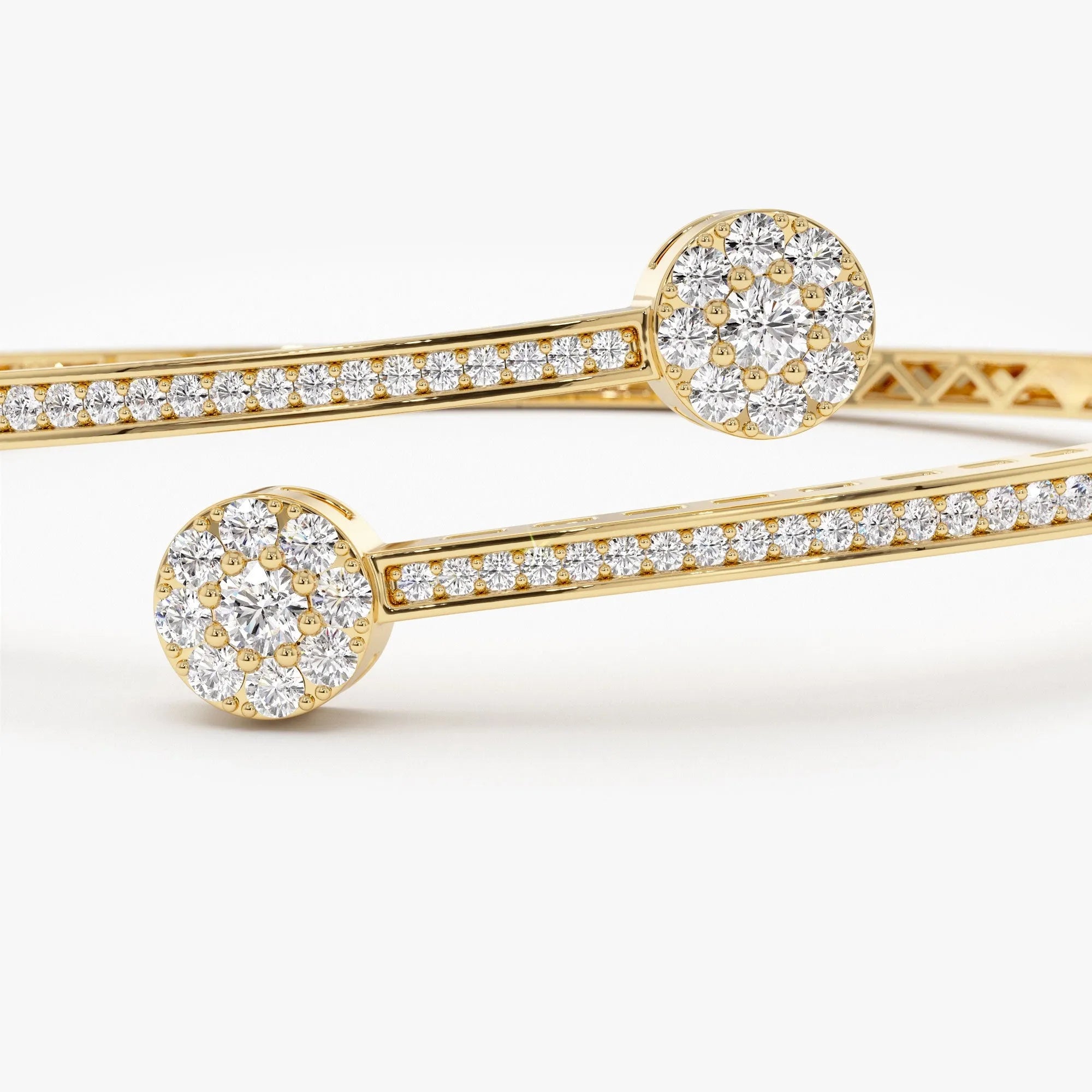 14K Solid Gold 0.90 CTW Round Diamond Crossover Bangle