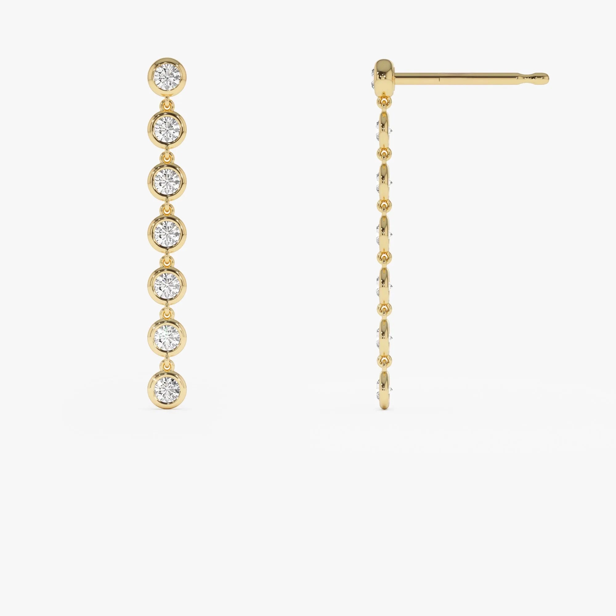 14k Gold Diamond Round Cut Long Drop Earrings Bezel Setting 0.40 ctw