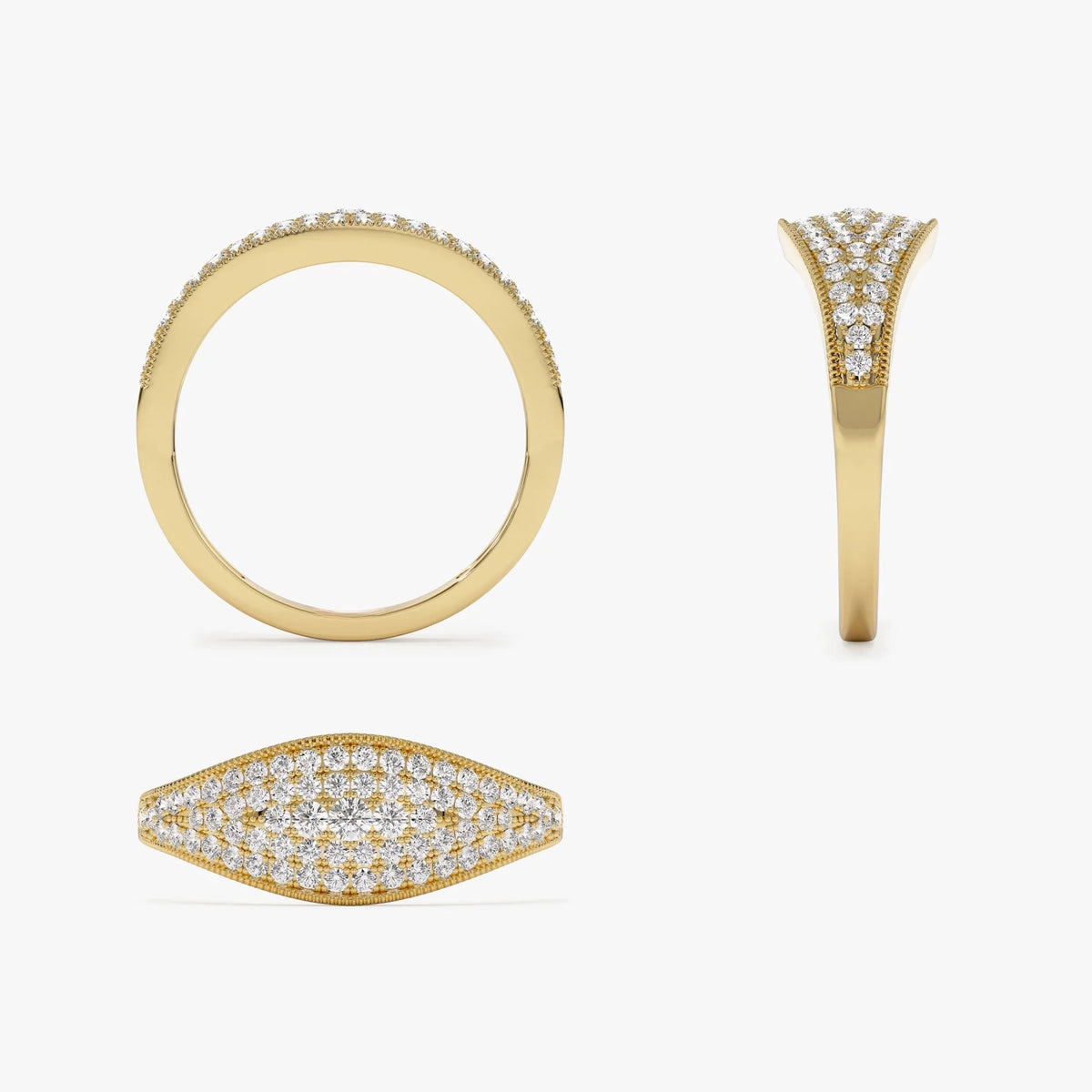 14k Solid Gold Round Diamond 0.40 Carat Pave Setting Statement Ring