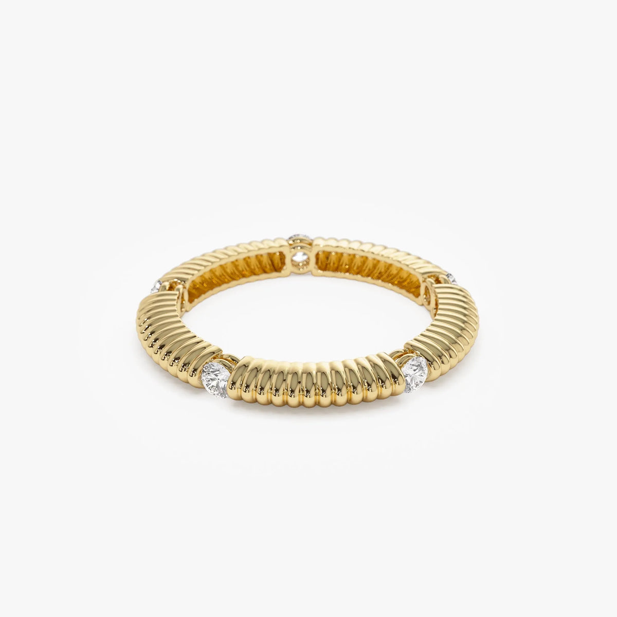 14k Solid Gold Round Diamond 0.30ctw Ribbed Wedding Ring