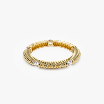 14k Solid Gold Round Diamond 0.30ctw Ribbed Wedding Ring
