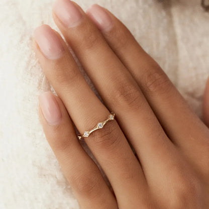 14k Gold Round Diamond Art Deco Stackable Wedding Band 0.28 ctw