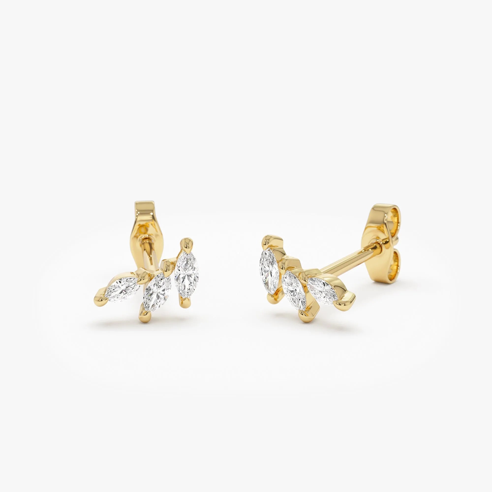 14k Gold Diamond Marquise Cut Mini Ear Climber Earrings 0.20 ctw