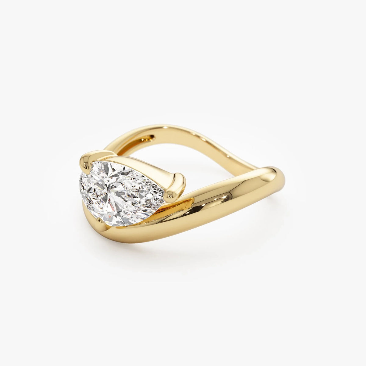 14k Gold 1.55 ctw Lab Grown Diamond Pear Shaped Wave Engagement Ring