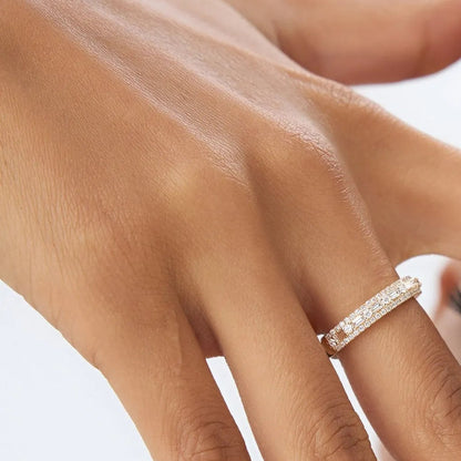 14K Solid Gold Baguette and Round Diamond 0.40 Carat Wedding Ring