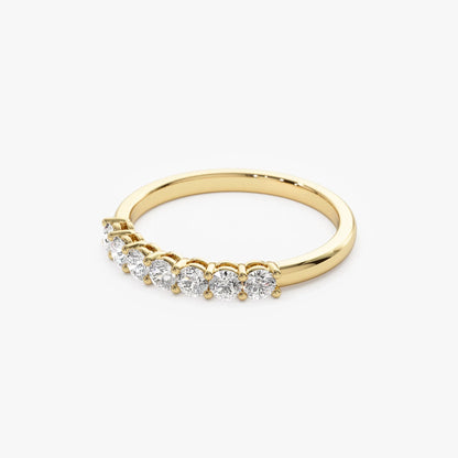 14k Solid Gold Round Diamond 7 Stone Shared Prong Basket Setting Band 0.40ctw