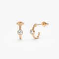 14k Gold Diamond Round Cut Bezel Setting J Hoop Earrings 0.20 ctw