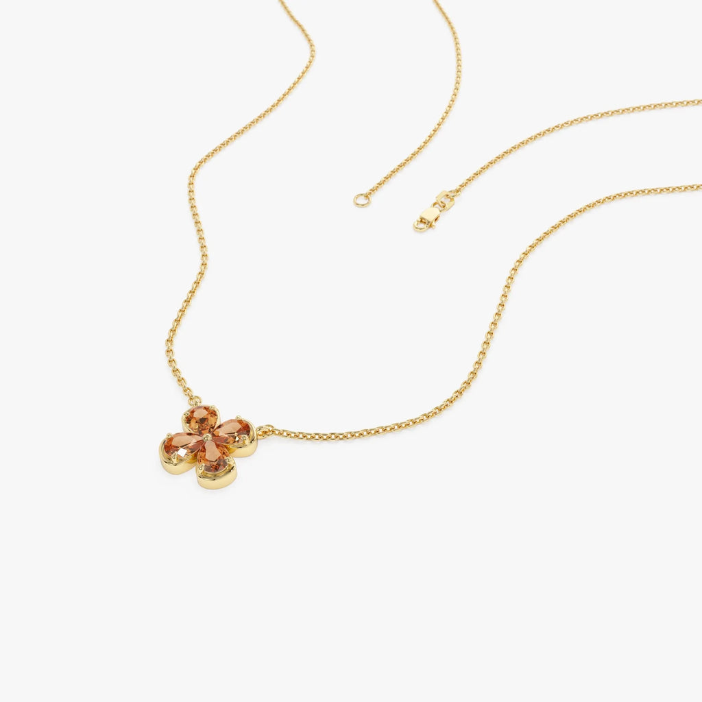 14k Solid Gold Citrine Pear Shaped Four Leaf Clover Necklace 0.55 Carat