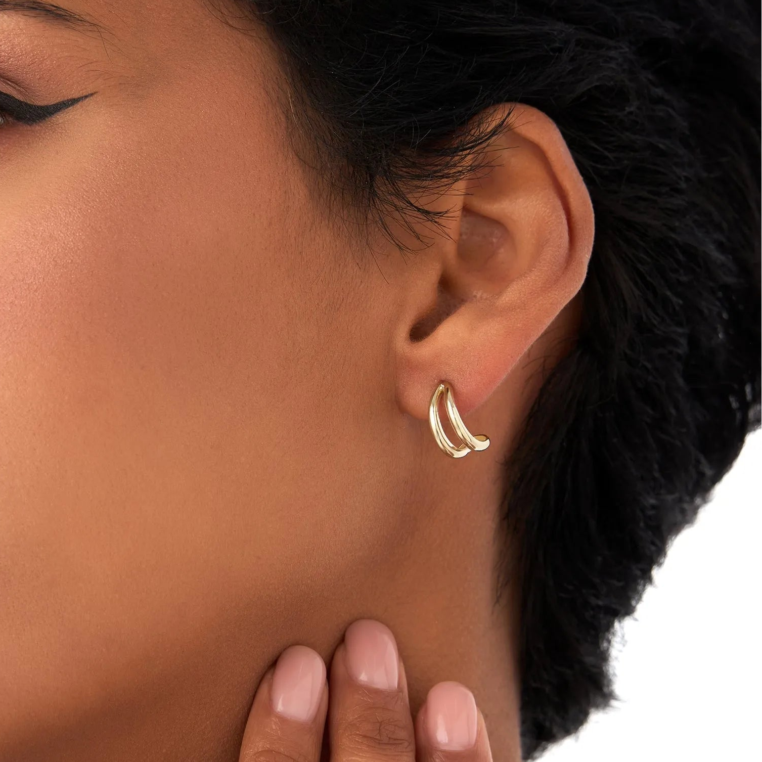 14k Gold Double Curved J Hoop Earrings 12mm 4mm Width