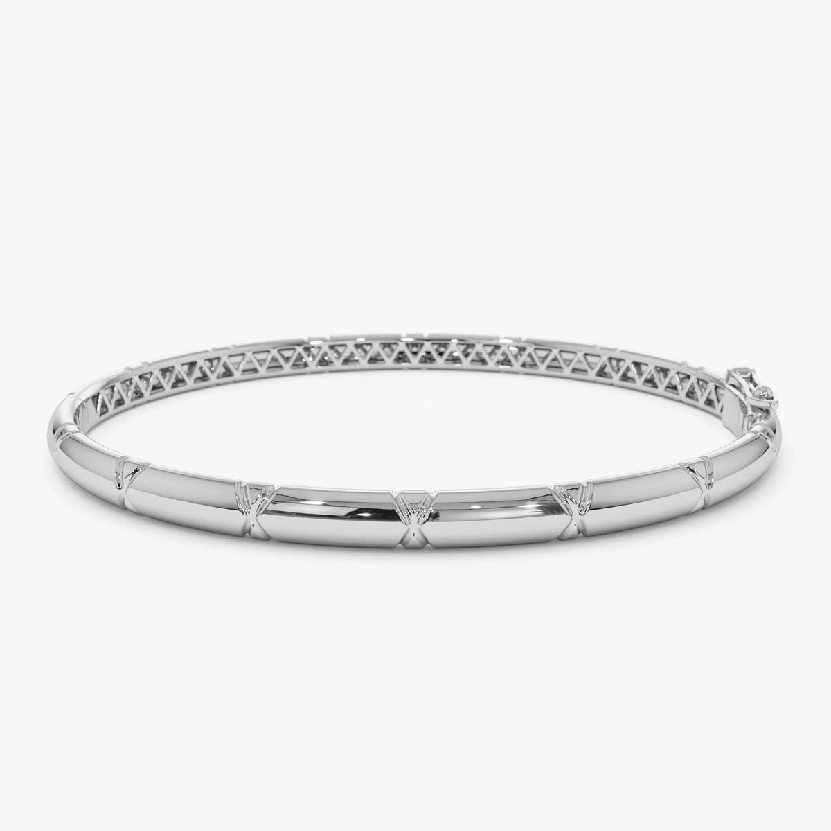 14K Gold 4MM Wide Dome X Cut Design Bangle Bracelet