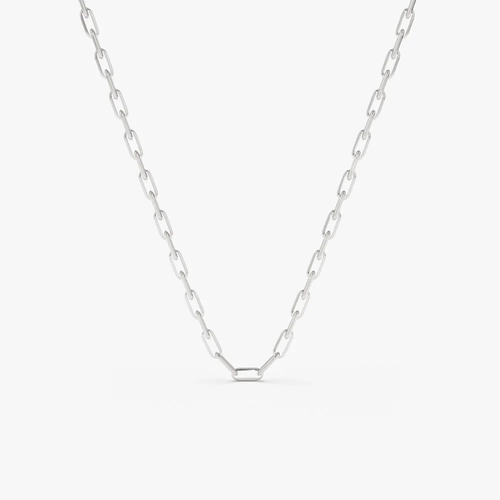 14k Solid Gold Tiny Paperclip Link Necklace Minimalist Layering Chain