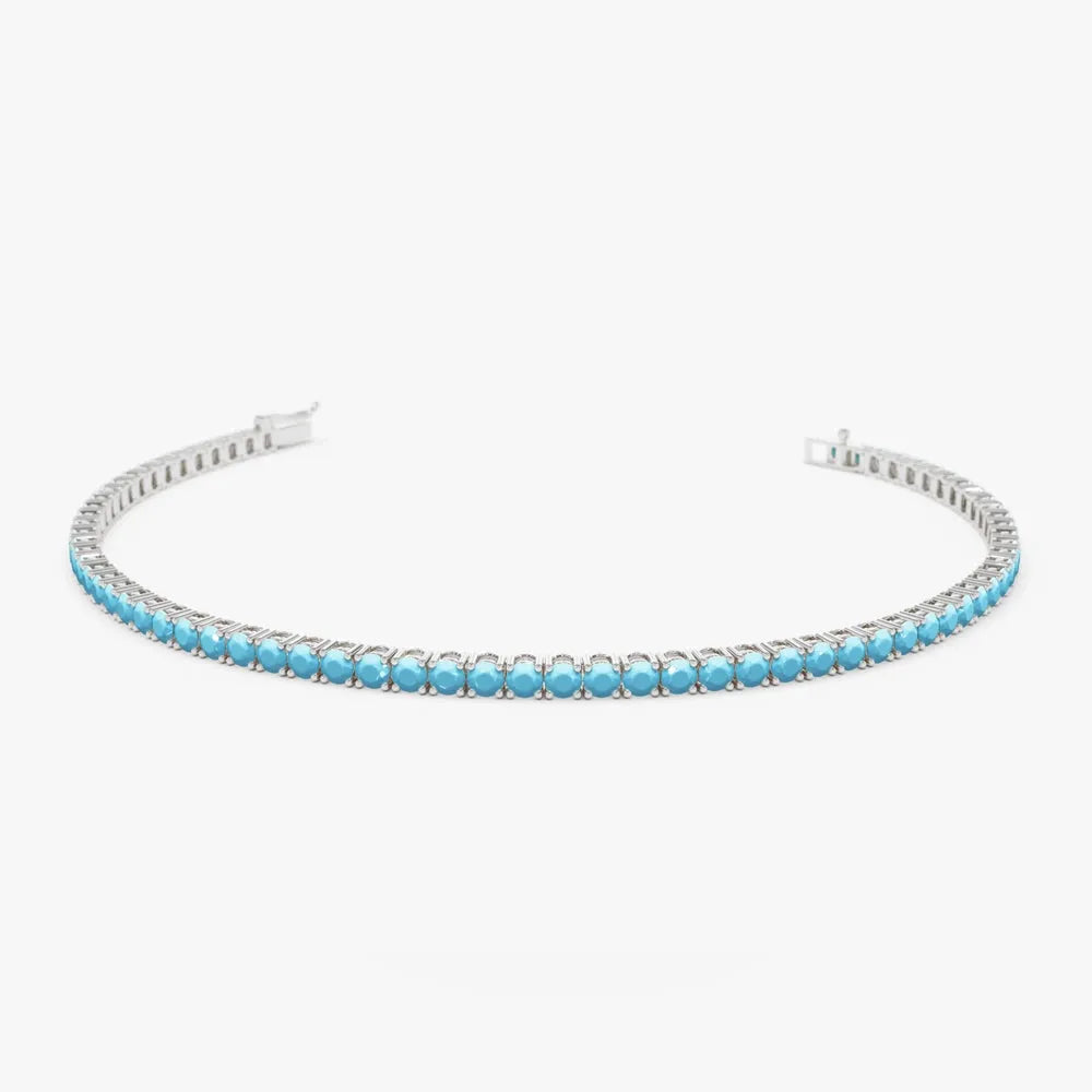14k Gold Round Turquoise 4 Prong Tennis Bracelet
