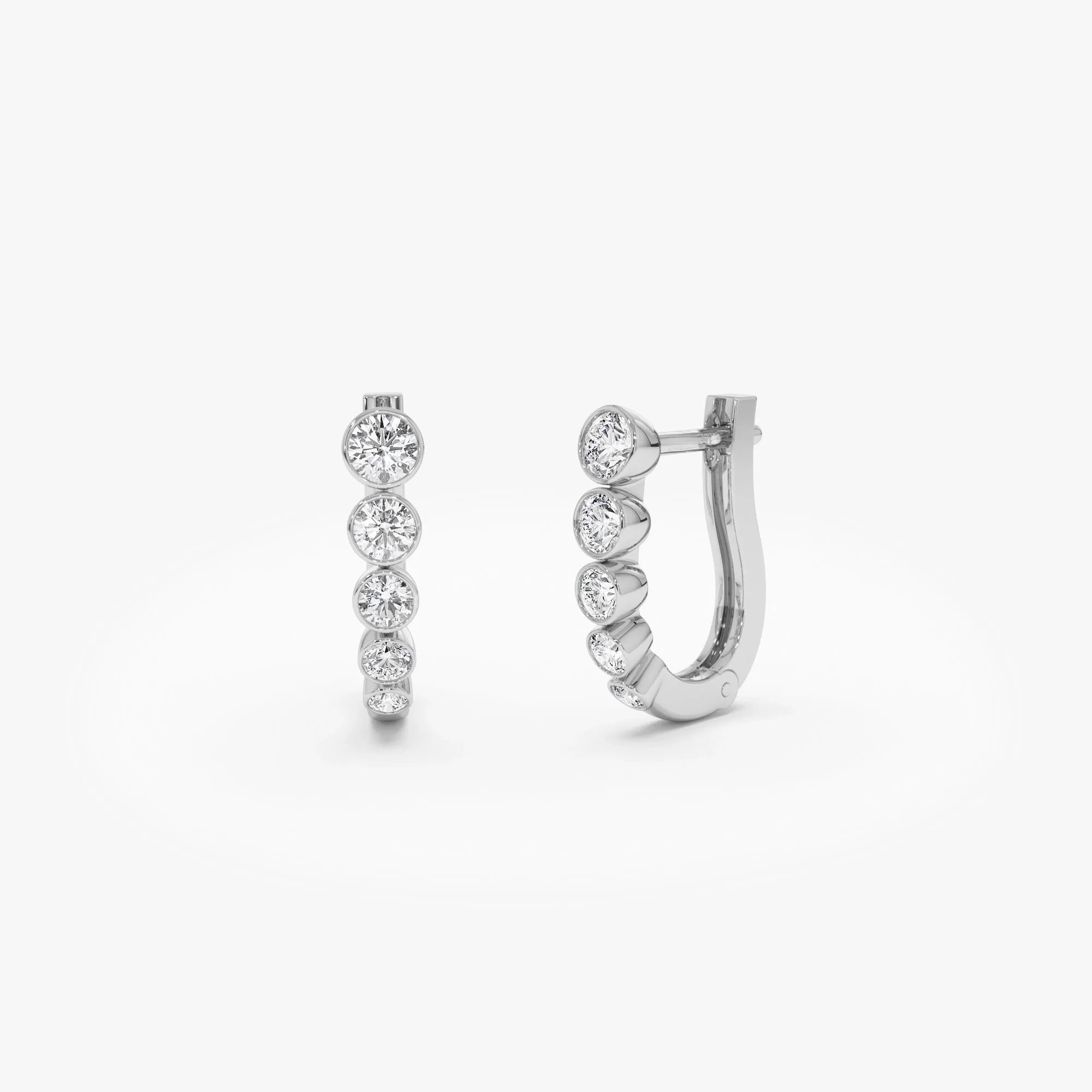 14k Gold Diamond Round Cut Graduated Bezel Set Hoop Earrings 0.25 ctw