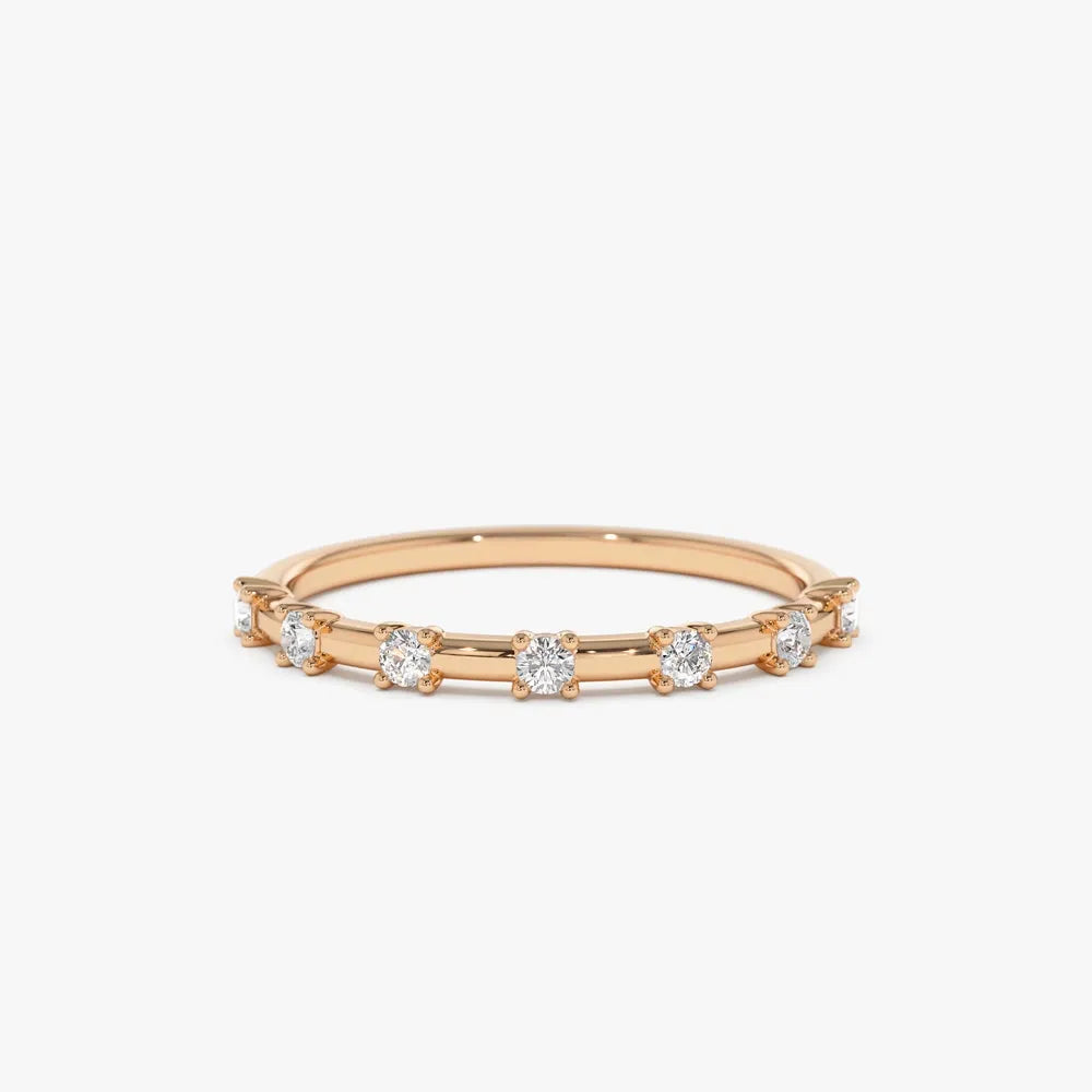 14K Gold Round Diamond 0.20ctw Half Eternity Minimalist Wedding Ring