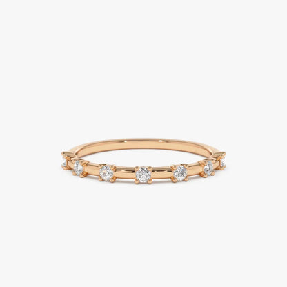 14K Gold Round Diamond 0.20ctw Half Eternity Minimalist Wedding Ring
