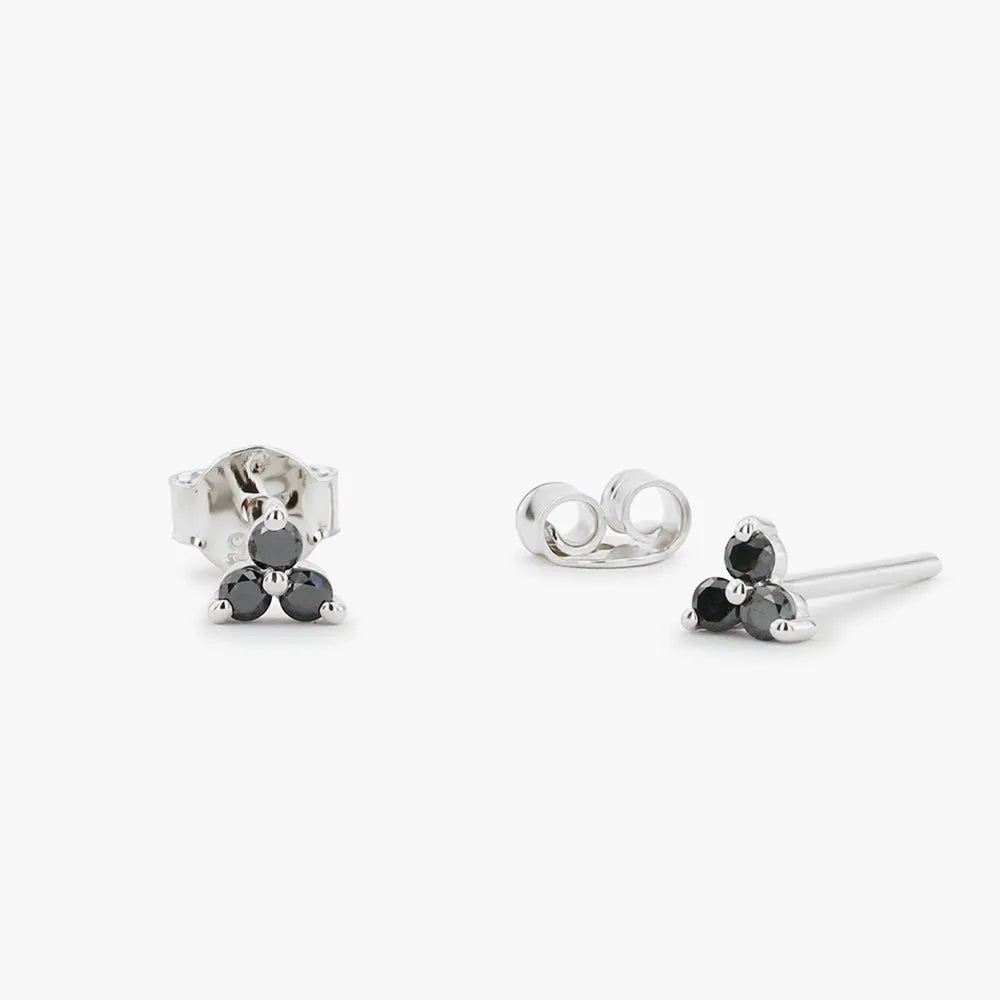 14k Gold Black Diamond Round Cut Trio Leaf Pattern Stud Earrings Prong Setting 0.18 ctw