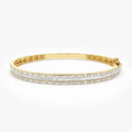 14K Solid Gold 2.60 CTW Baguette and Round Diamond Micro Pave Statement Bangle