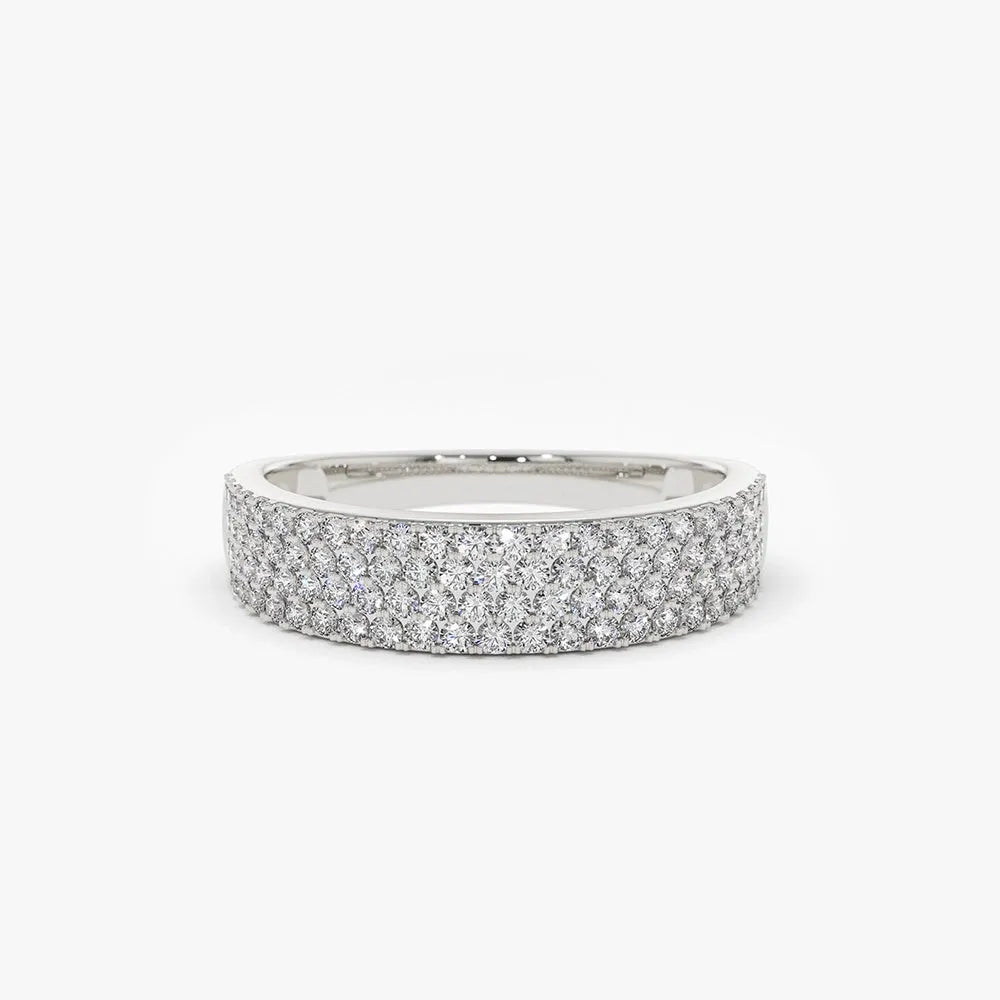 14k Gold Round Diamond 0.68ctw 4 Row Micro Pave Half Eternity Wedding Band