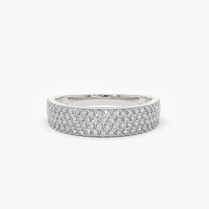 14k Gold Round Diamond 0.68ctw 4 Row Micro Pave Half Eternity Wedding Band